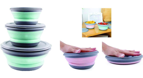 Set De 3 Bowls Plegables Con Tapa