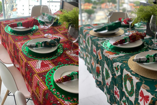 Toalha De Mesa Estampada 2.40 X 1.40 Oxford 8 Cadeiras Natal