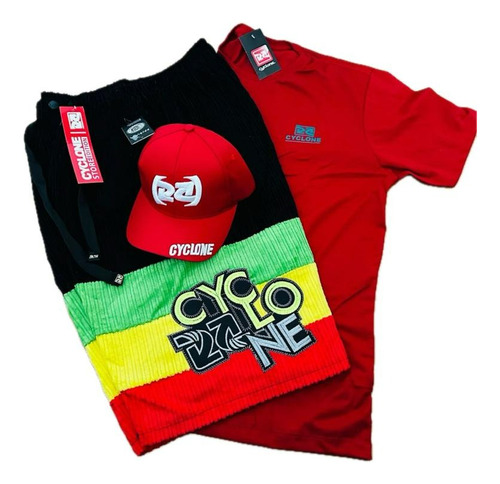 Bermuda De Veludo Cyclone Reggae + Camiseta E Boné Chefe