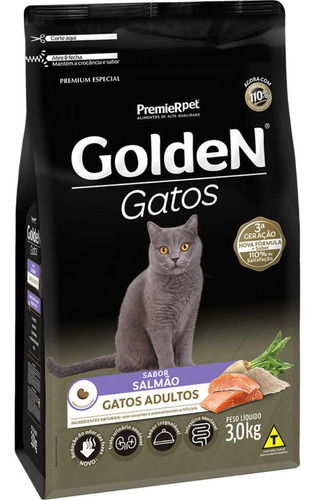 Premier Golden Ração Para Gatos Adultos 3kg Sabor Salmão
