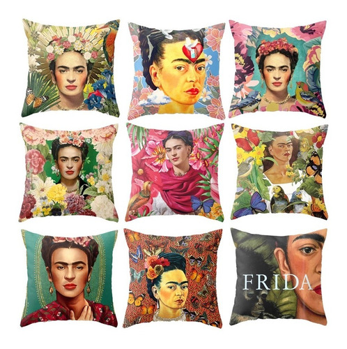 Fundas Decoración  Cojín Lino Premium Frida Kahlo Arte 