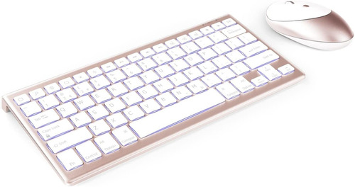 Combo Teclado Y Mouse Inalambrico Rosa Dorado Y Blanco