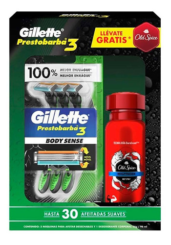 Rastrillos Desechables Gillette Body Sense 3 Rastrillos + Desodorante Old Spice 56g