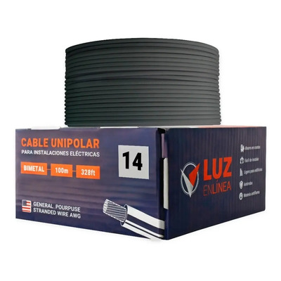 Cable Eléctrico Calibre 14 Thw Cca Negro, Caja Con 100m, Marca Luz En Linea, Pvc Antiflama 90° | MercadoLibre