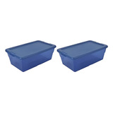 2 Cajas Contenedor Organizador Almacenamiento Zapatera Azul