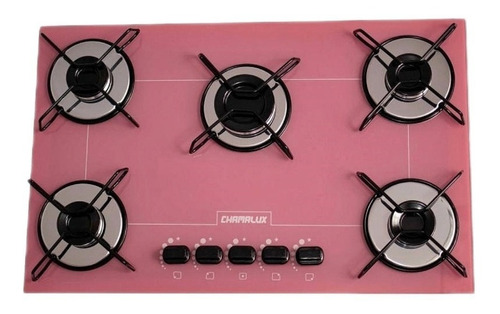 Fogão Cooktop Vidro Rosa Suave 5 Bocas Ultra Chama Bivolt Chamalux