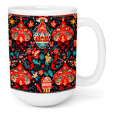 Taza Cerámica Gigante 425 Ml Patrón Esferas Navidad Regalo