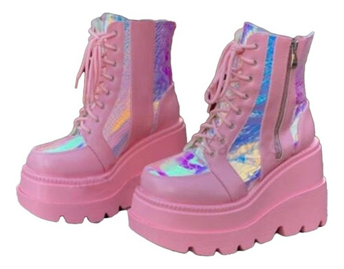 Botas Góticas De Suela Gruesa Colorblock Punk Para Mujer