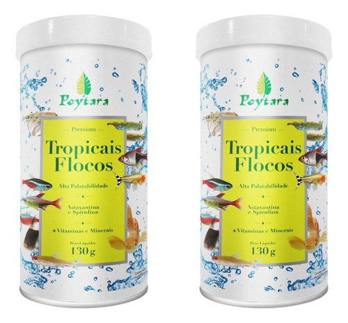 Ração Kit 2 Ração Tropicais Flocos 130g Poytara