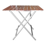 Mesa Aluminio Y Madera Plegable 75x66 Playa Jardin Camping