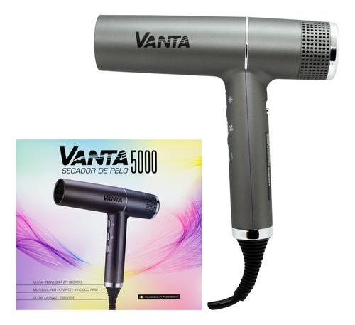 Vanta 5000 Secador De Pelo Profesional Ultra Liviano Color Gris Oscuro