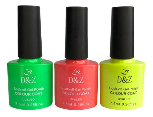 Esmaltes Em Gel Uv Dez  Neon Kit 3 Un 7,5ml Cores Vivas 