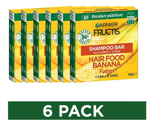  Pack Garnier Shampoo Bar Hair Food Banana 60 Gr 6 Unidades