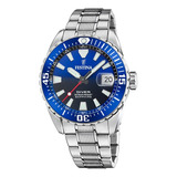 Reloj Festina Hombre Acero Diver Buceo 200m Azul F20669.1 Color De La Malla Plateado