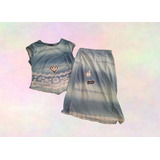 Conjunto Remera Y Pollera Baby Azul Pastel Vintage 90s Mujer