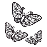 Set Tres Mariposas Caladas En Chapa De Hierro Pintado Negro