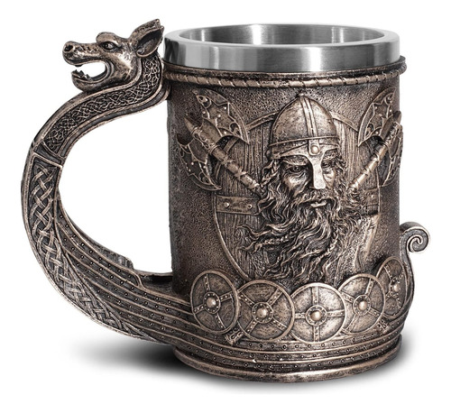 Taza Cerveza, Café Vikingo Bronce Forrada Acero Inoxidable