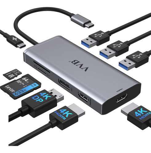 Vvb Docking Station Adaptador Vvb Usb C, 9 En 1 Triple Displ