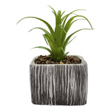 Planta Artificial Macetero Cerámica Vintage Cubo Gris Líneas