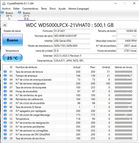 Disco Duro Blue 500gb Wd5000lpcx Wxb1a265jydt (ver Descrip.)