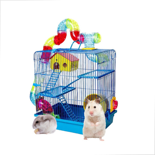 Gaiola Com Casinha E Tubo Para Hamster 3 Andares + Bebedouro