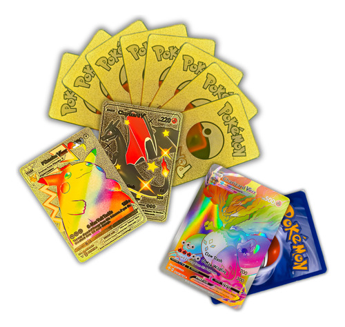 Kit 30 Cartas Pokémon Metalizadas + Charizard Rb Vmax 500 Hp