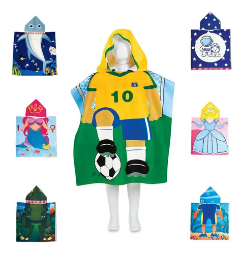 Toalha Poncho De Praia Piscina Infantil Com Capuz Estampada