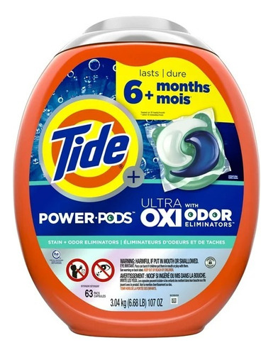 Tide Pods Cargas Xl Ultra Oxi Eliminador De Olor 63 Capsulas