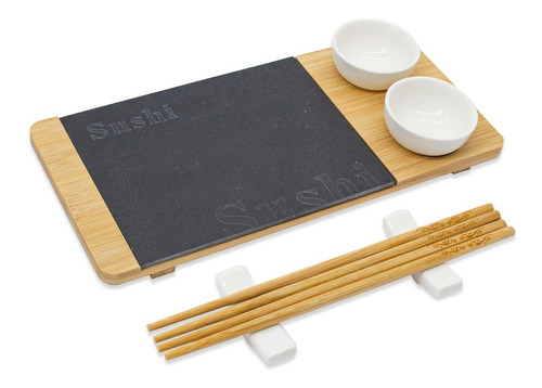 Set De Sushi Bamboo Y Ceramica Large Doble Salsero