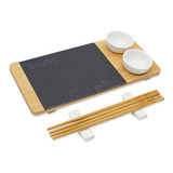 Set De Sushi Bamboo Y Ceramica Large Doble Salsero