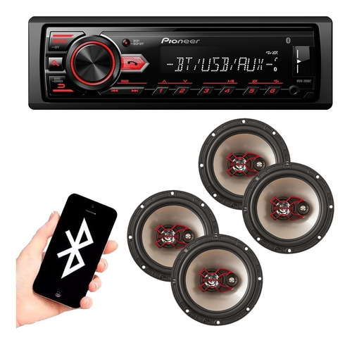Toca Rádio Mp3 Player Bluetooth Automotivo + 4 Auto Falantes