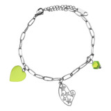 Pulsera Verde Limon Corazon Corazon Estrella Cadena C:8206