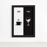 Quadro Vinho E Café Am/pm Minimalista Moldura Preta 22x32cm Cor Preto E Branco