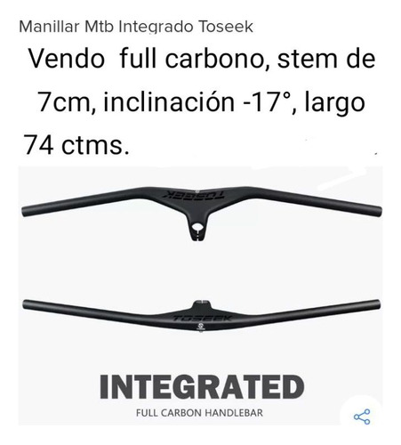 Manillar Integrado De Carbono Toseek Manubrio, Forma, Stem