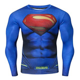 Camiseta Compresión Deportiva Hombre Manga Larga Azul