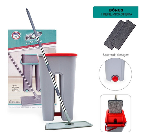 Flat Mop Vertical Lava E Seca Multiuso + 2 Refis Gratis