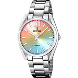 Reloj Festina F20622.h Para Mujer Analogico Cuarzo Malla Plateado Bisel Plateado Fondo Multicolor