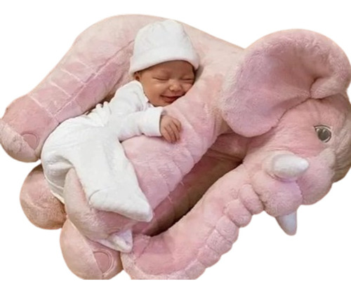 Almofada Elefante Travesseiro Pelúcia Bebê Dormir Rosa 60cm