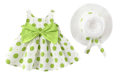 Vestido Con Tirantes De Lunares Y Lazo De Verano Para Niños