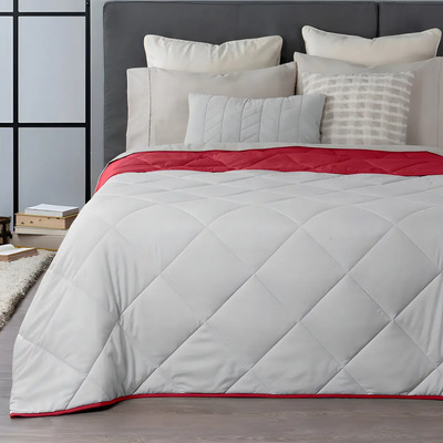 Colcha Doble Vista King Size Real Textil | Edredón Ligero Ideal para todo el año (1 Pieza), Gris Claro - Rojo | Meses sin interés
