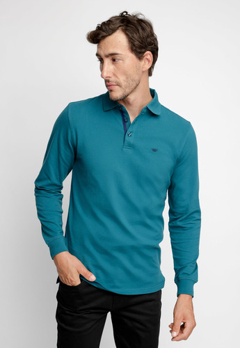 Polera Hombre Polo Básica Manga Larga Azul Fw2023 Ferouch