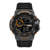 Relogio De Pulso Digital Pulseira Preta Masculino Wave Cor Da Correia Preto Cor Do Bisel Preto/laranja Cor Do Fundo Preto