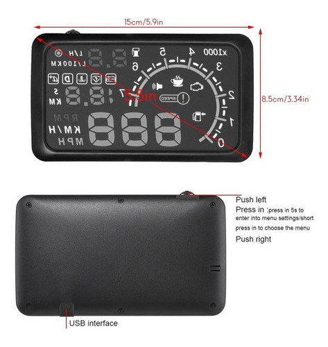 Carro Hud Cabeça Up Display 5.5 Km / H & Mph Aviso