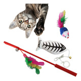 Kit Brinquedos Pet Gatos Varinha + Peixe Catnip + Brinde