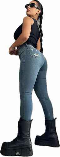 Las Locas Jean Denim Onix Original Pantalón Mujer Chupin