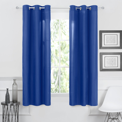 Juego 2 Cortinas Cortas 1.18x1.80m Real Textil *con Argollas Color Azul Indigo