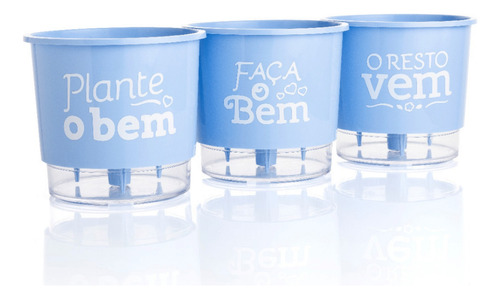 Trio Vasos Auto Irrigáveis N2 Raiz 12x11 Azul Frases