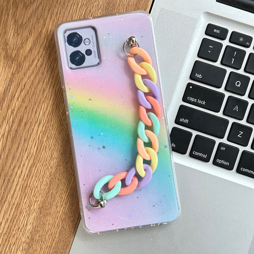 Funda Brillito Arcoiris Con Cadena Para Moto G13 G23