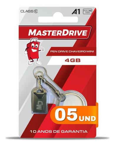 Kit 5 Mini Pendrive 4gb Nano Masterdrive Premium Atacado Fit