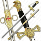 Espada Medieval Templaria  Cruz De Malta   Dourada Na Caixa